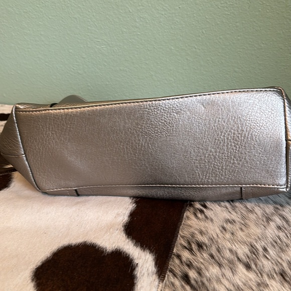 Silver colored purse with hair on hide key/card holder - Picture 8 of 9